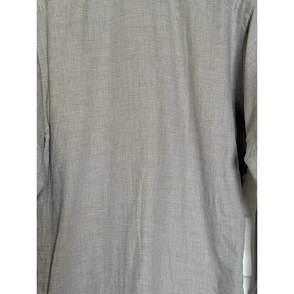 Thomas Dean Mens Pima Cotton Gray Plaid Flip Cuffs Casual Shirt L - Picture 5 of 8